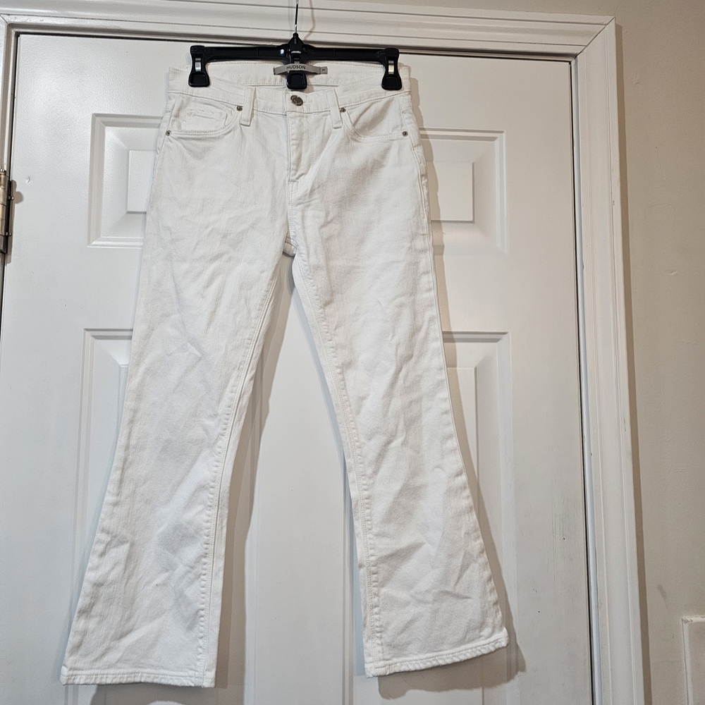 Hudson Nico Mid Rise Bootcup Petite Crop White Jeans Size 24 Has Tag{B22}